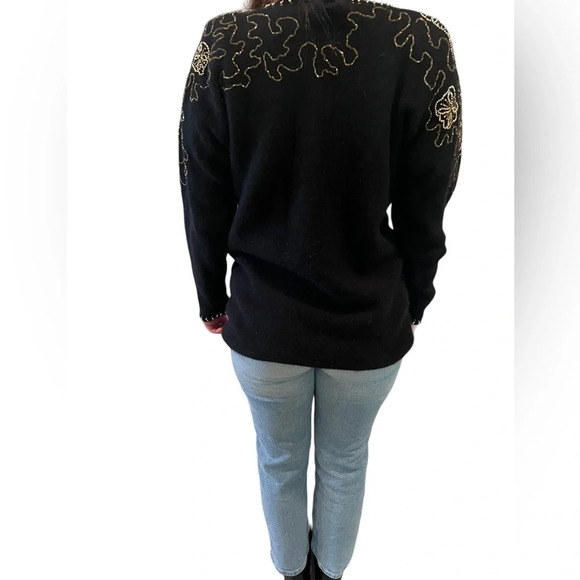 Vintage Retro Shannan black beaded embellished wool angora sweater Size Large - Picture 4 of 11